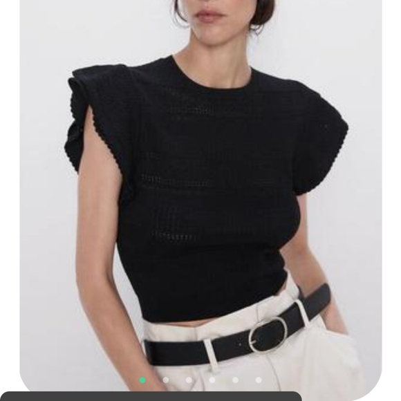 ZARA NWT Crop Top Pointelle w Double Ruffle Sleeve Large - Picture 2 of 16
